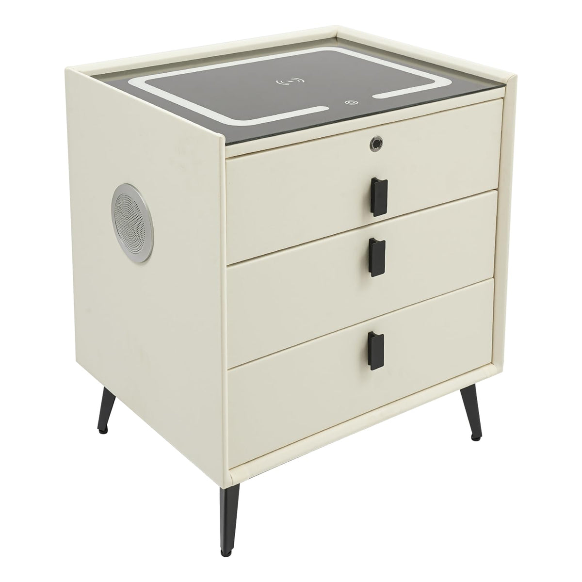Beige White Smart LED Nightstand with USB Charging P914