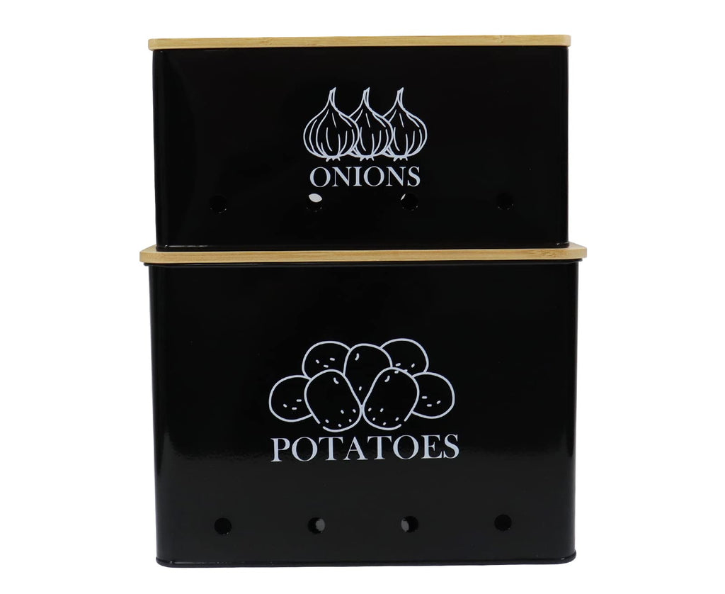 Vented Metal Vegetable Storage Bin Set of 2 with Wooden Lids R37171