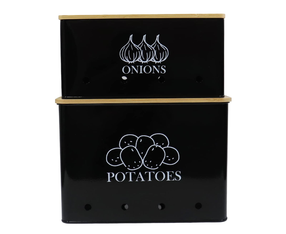 Vented Metal Vegetable Storage Bin Set of 2 with Wooden Lids R37171