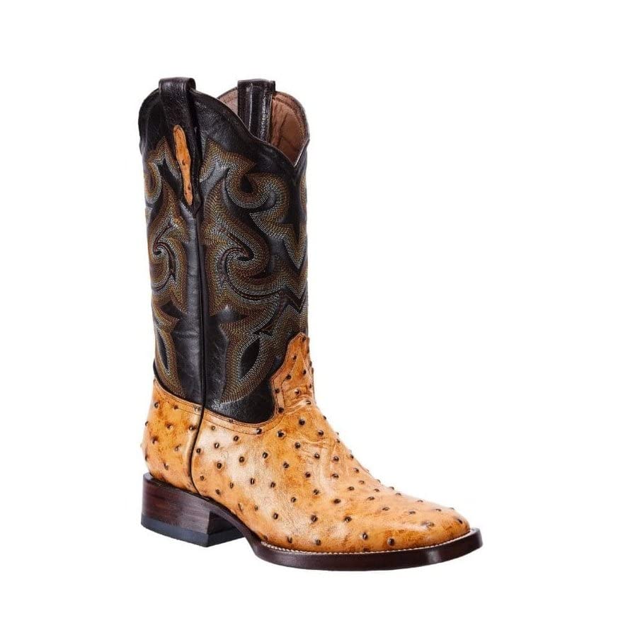 Ostrich Print Leather Western Boots Q2667