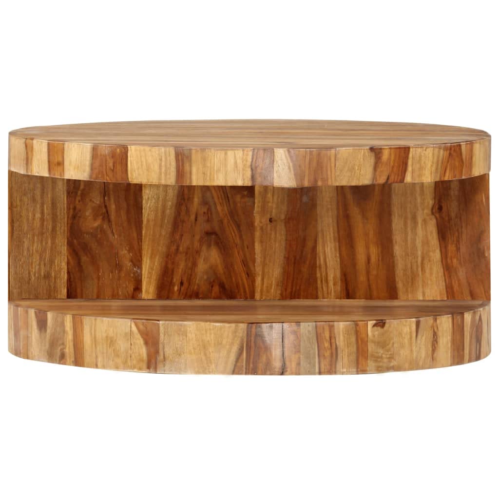Sheesham Wood Round Coffee Table with Built-in Shelf S48916
