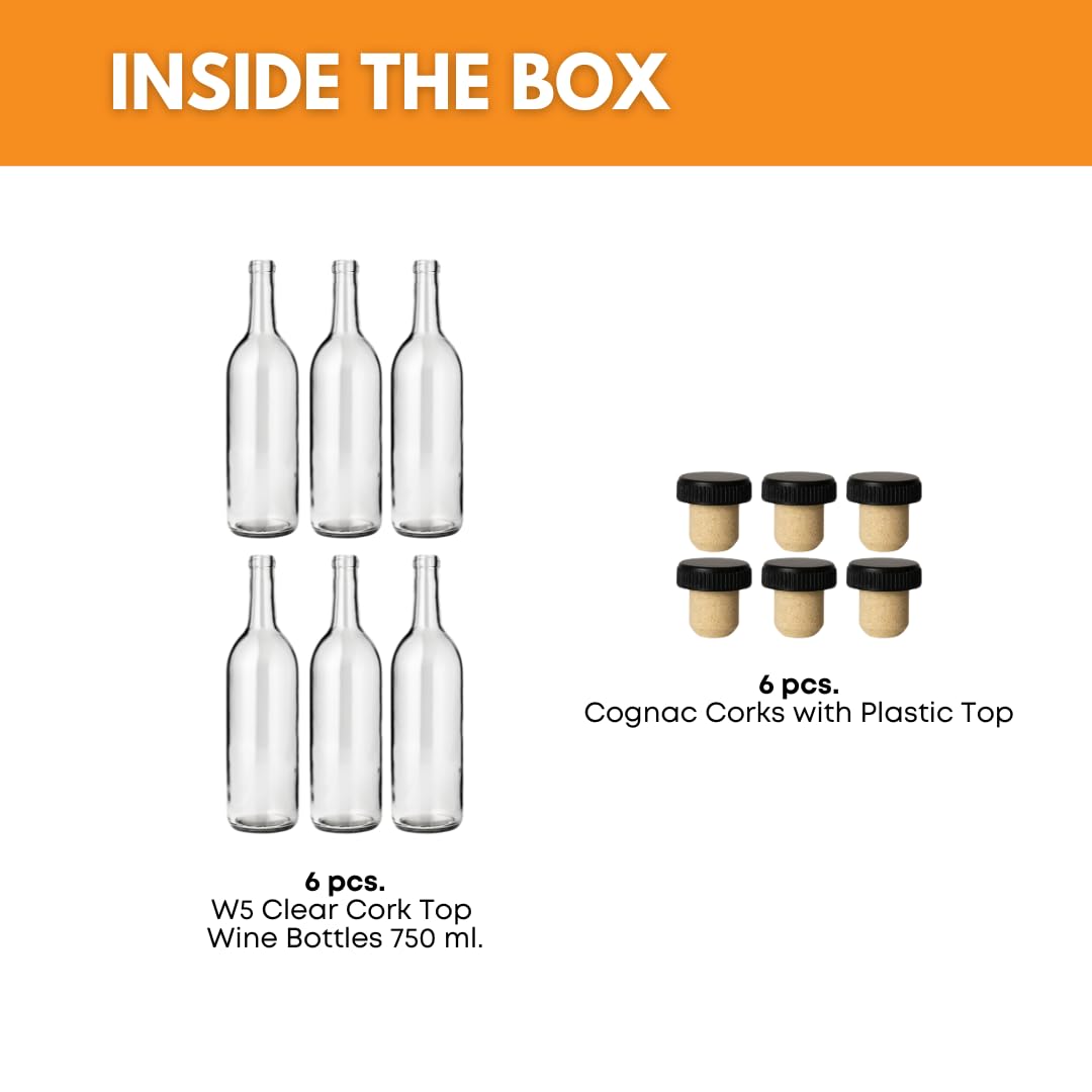 750ml Glass Bottle With Cork 6-Pack H363046