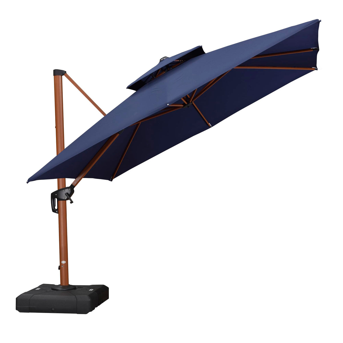 10ft Double Top Wood-Grain Finish Navy Blue Patio Umbrella R458