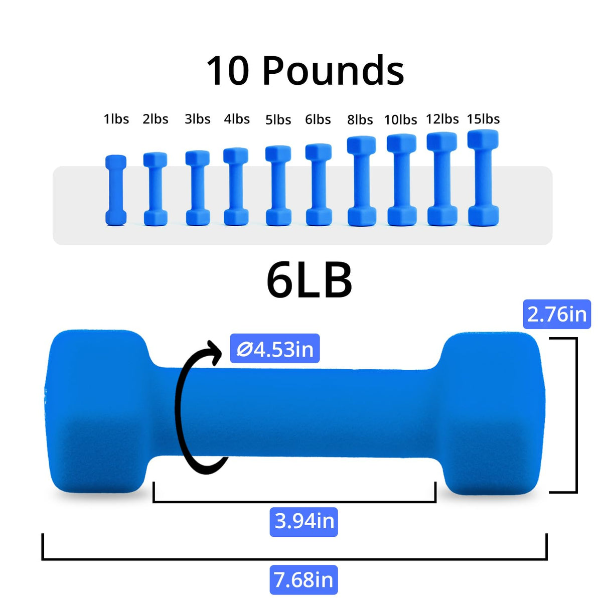 Neoprene Dumbbells Set, 1-15 LB, Hex Shape G77451