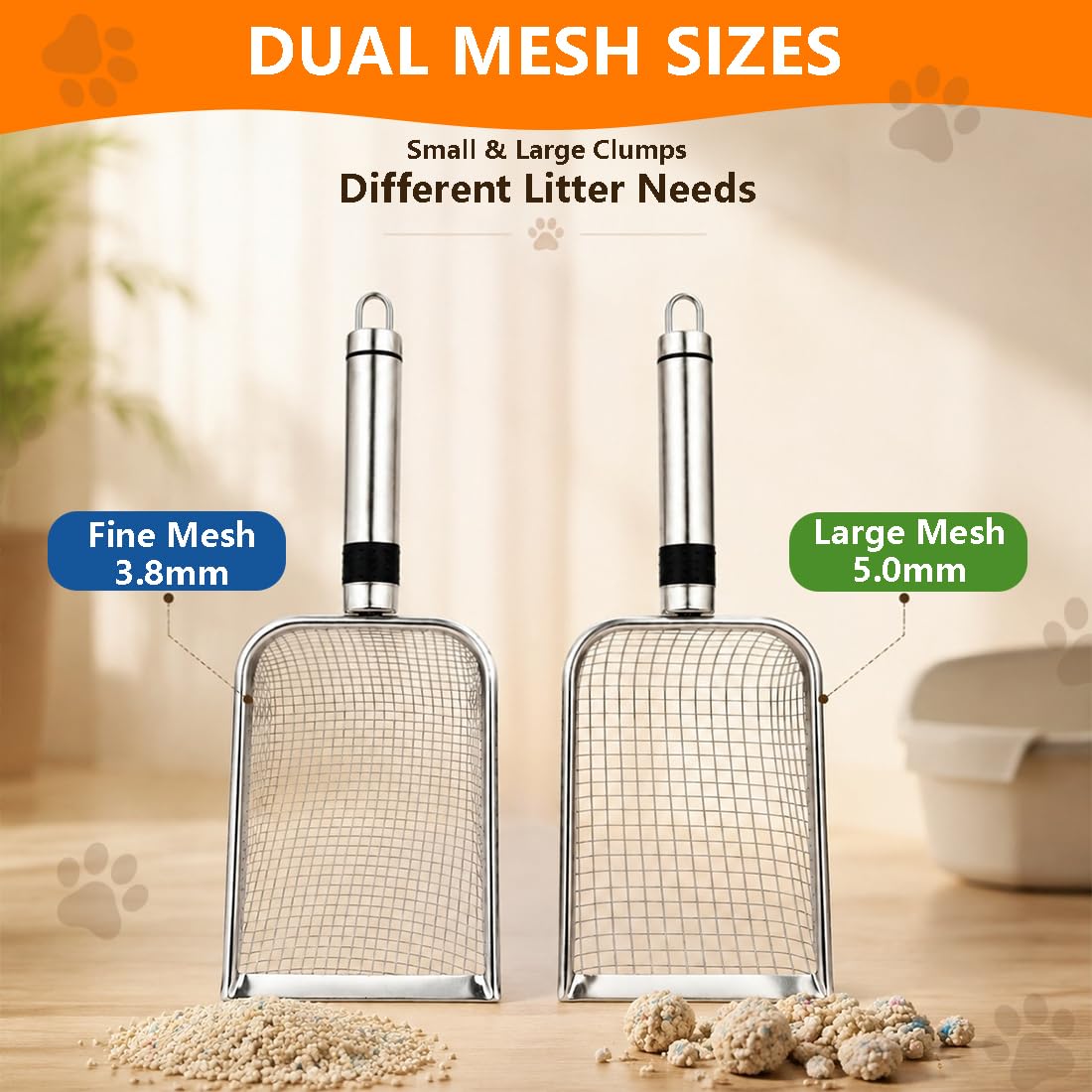 Cat Litter Scoop 2 Pack Stainless Steel Handle Mesh Sifter O481