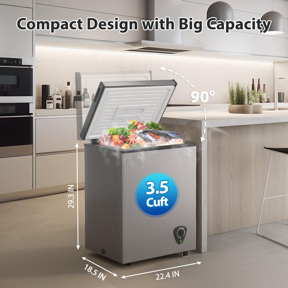 3.5 Cubic Feet Grey Chest Freezer with Removable Basket D1292