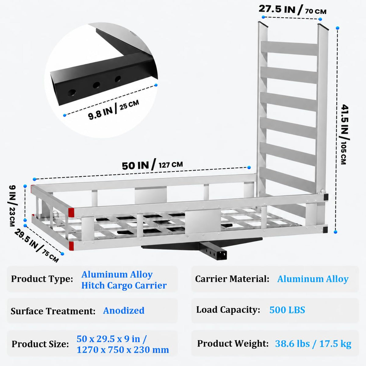 500LBS Heavy-Duty Aluminum Hitch Cargo Carrier with Ramp F87808
