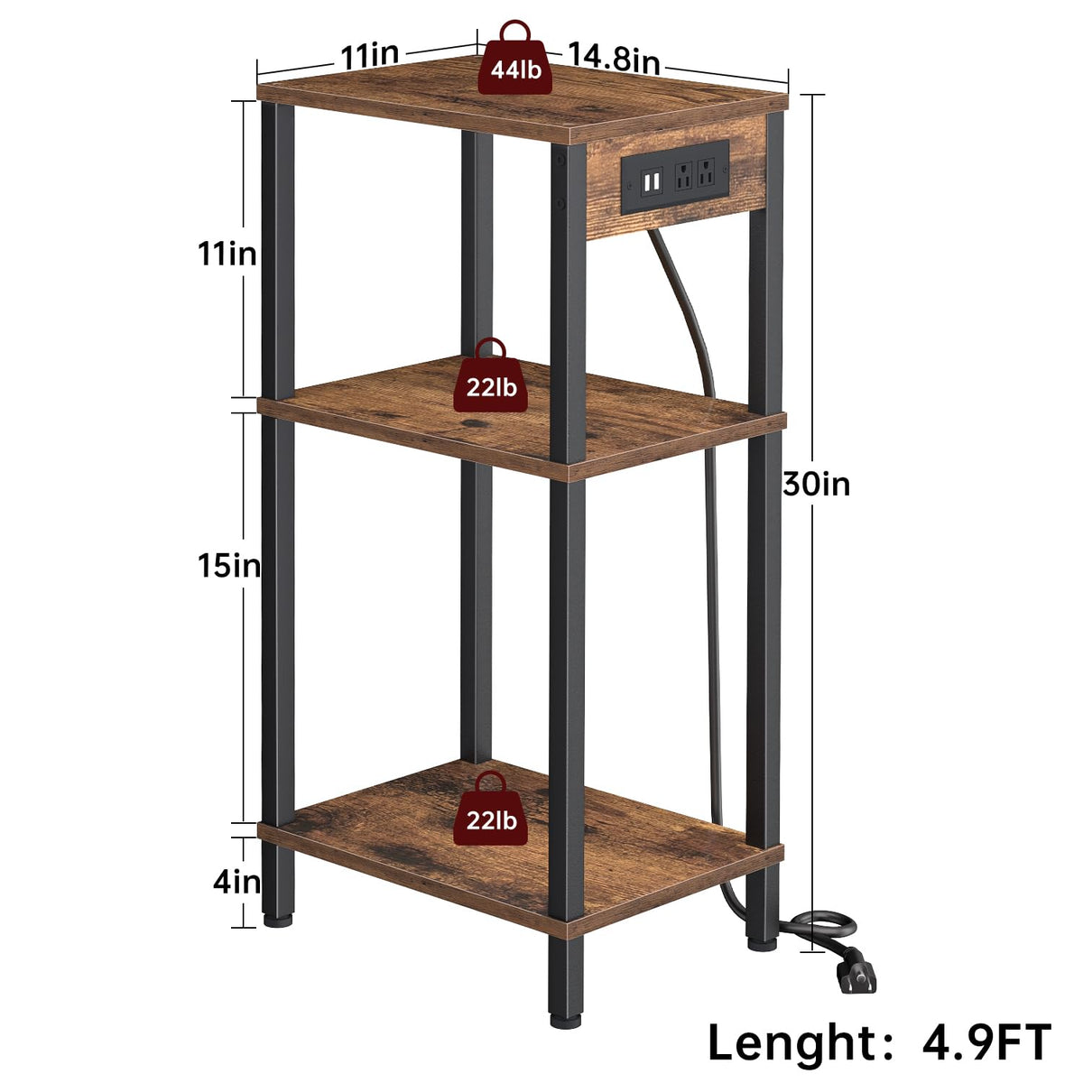 Tall Side Table with Charging Station P275