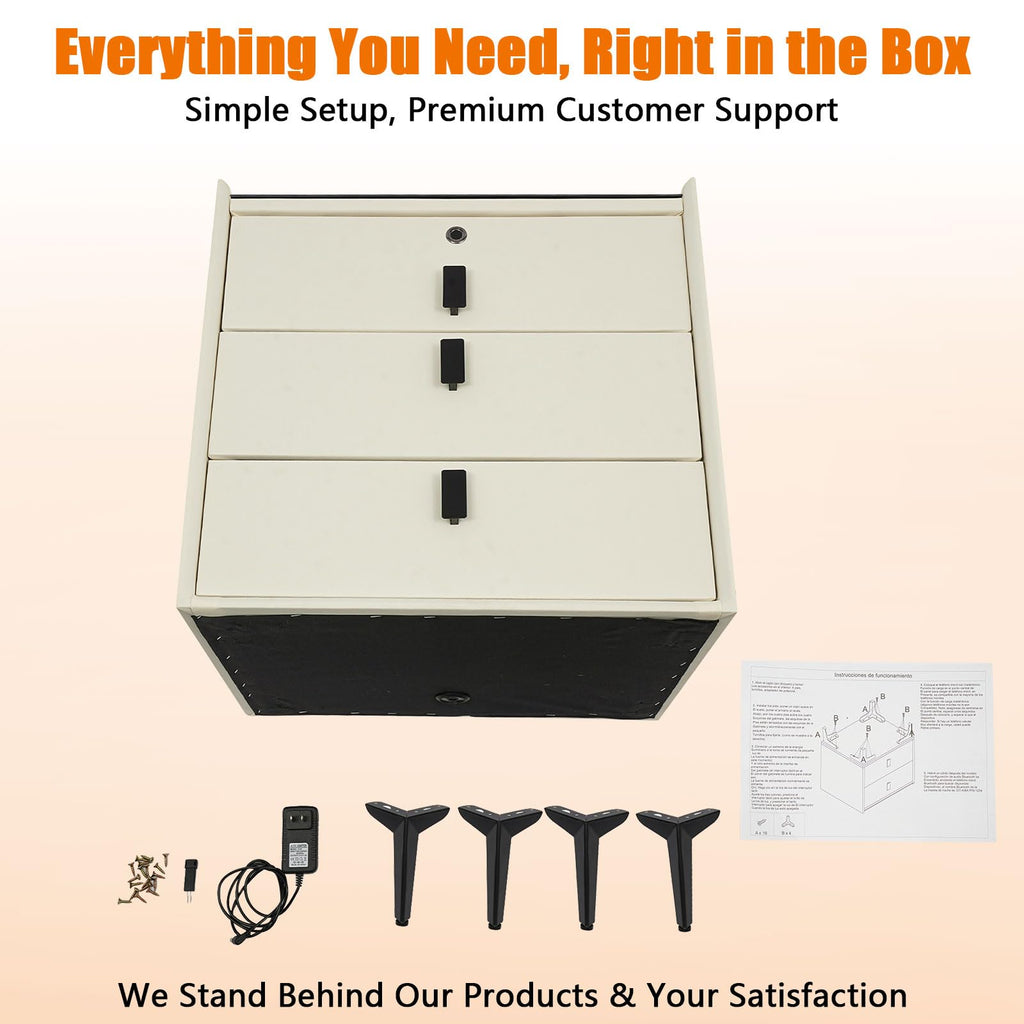 Beige White Smart LED Nightstand with USB Charging P914