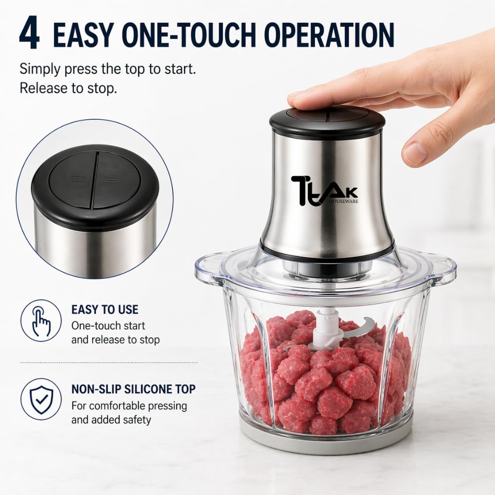 Electric Food Chopper with 3L Glass Bowl, 300W Motor, 4 Blades Q484