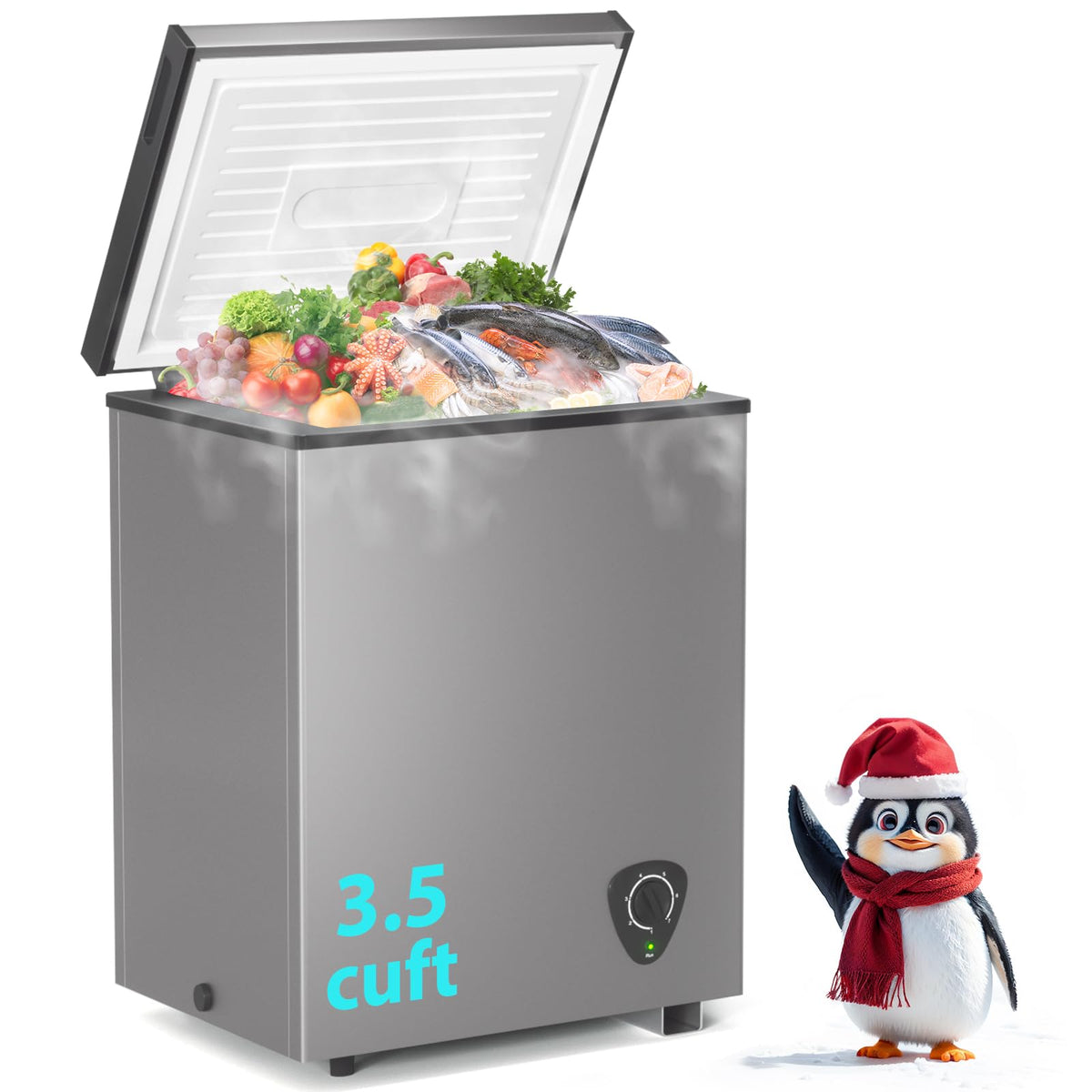 3.5 Cubic Feet Grey Chest Freezer with Removable Basket D1292