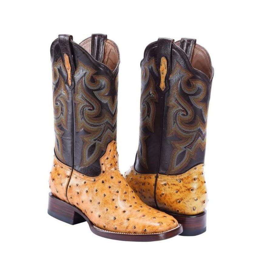 Ostrich Print Leather Western Boots Q2667