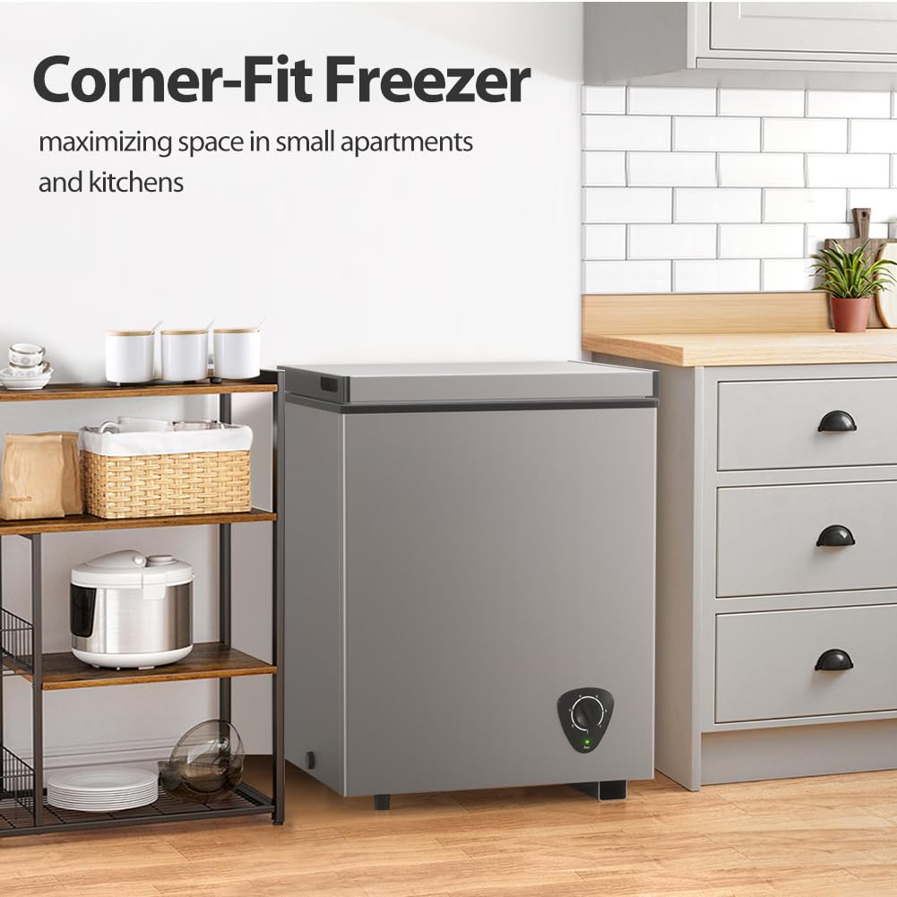 3.5 Cubic Feet Grey Chest Freezer with Removable Basket D1292