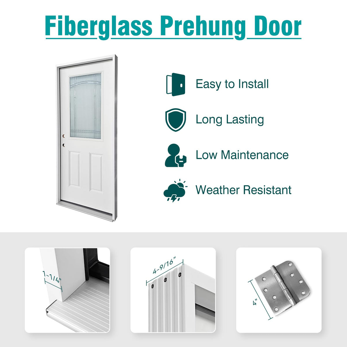 White Fiberglass Prehung 36" x 80" Entry Door B462202