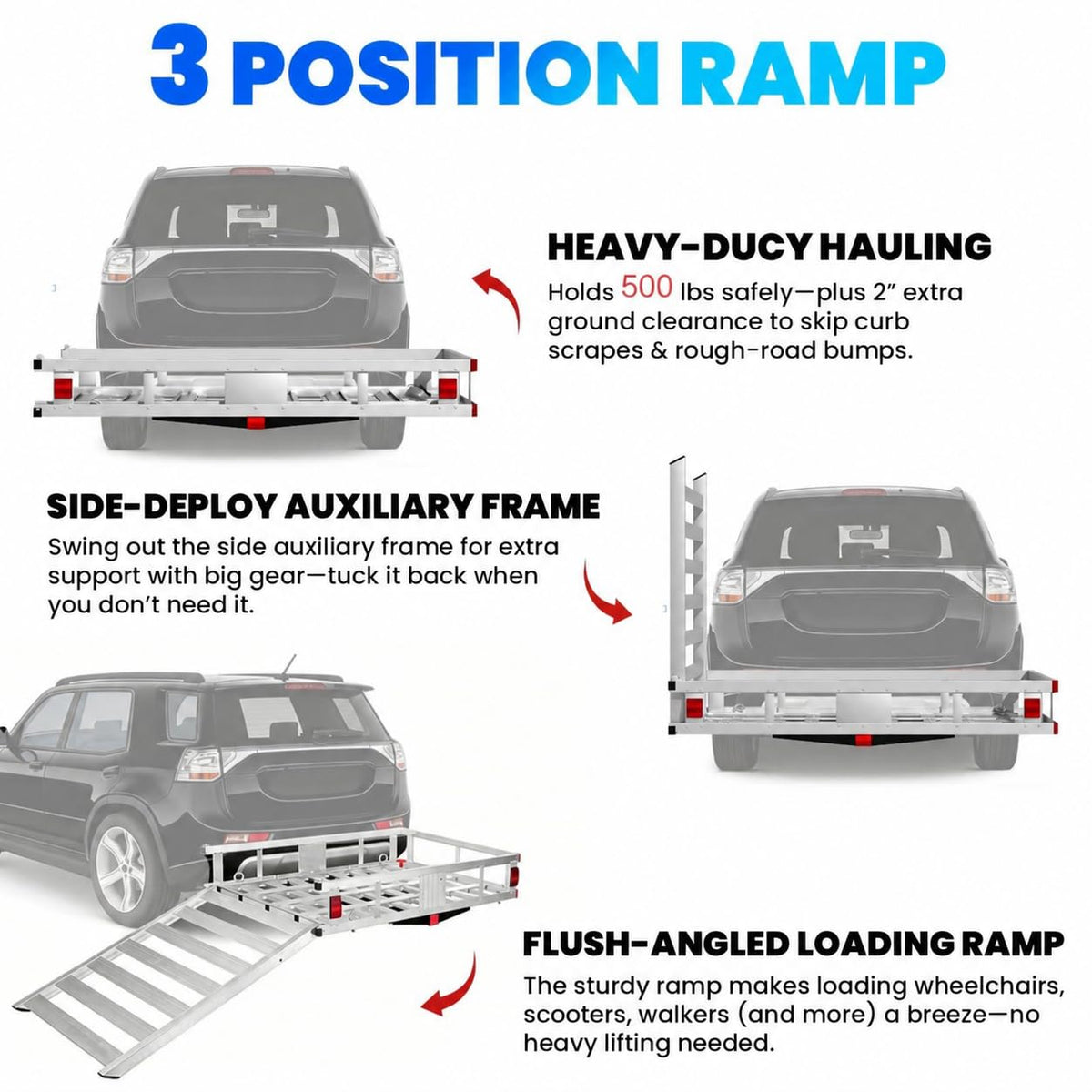 500LBS Heavy-Duty Aluminum Hitch Cargo Carrier with Ramp F87808