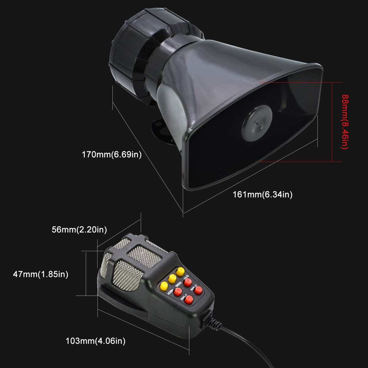100W 7 Tones Wired Handheld Microphone Car Siren Speaker N826956