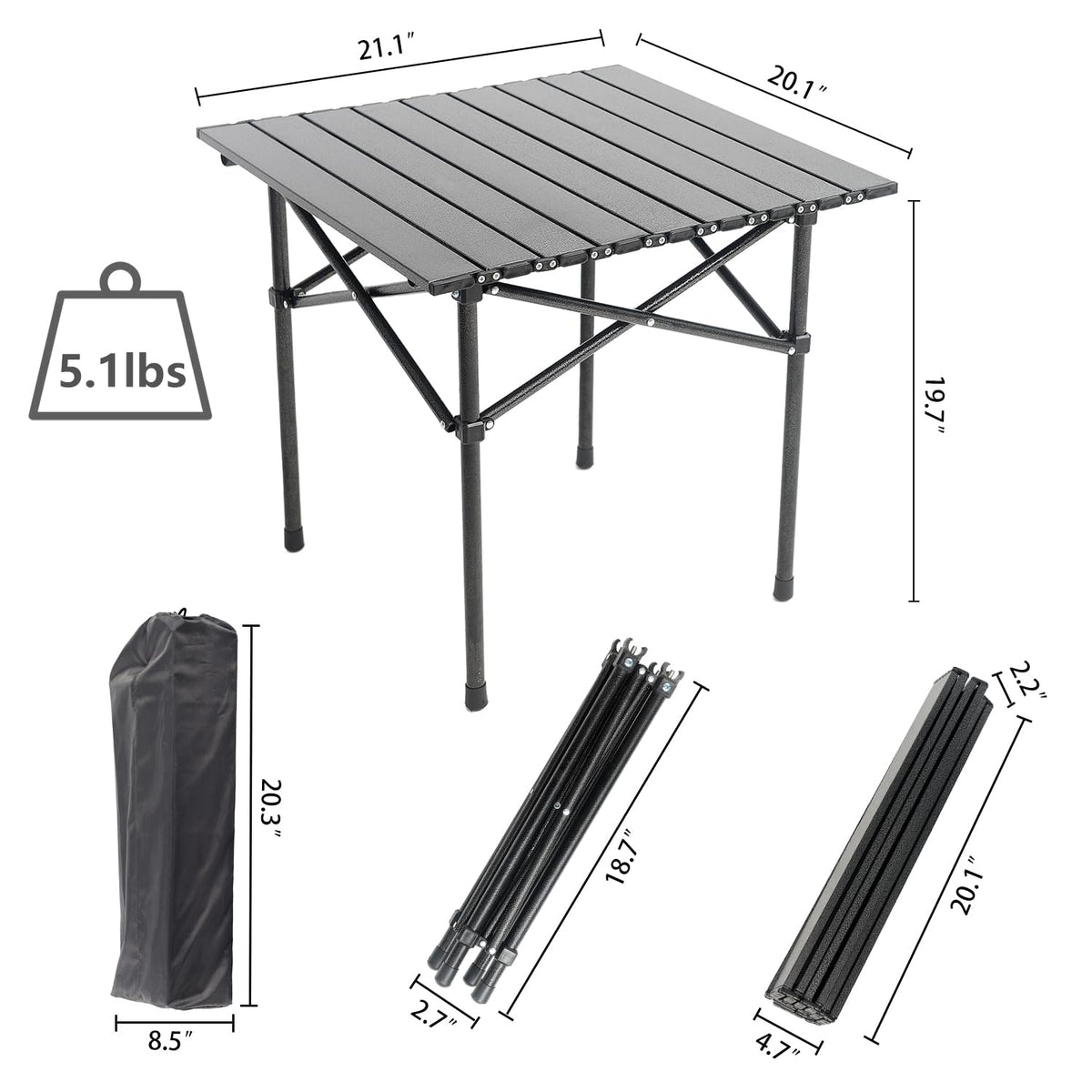 Portable Aluminum Folding Camping Table with Carry Bag B46385