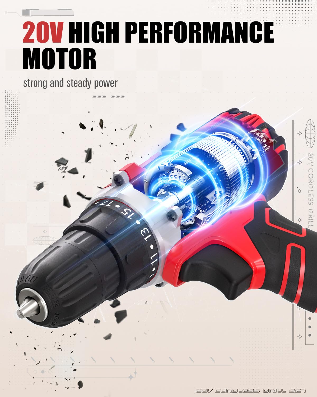 20V Cordless Drill Set with Battery & Charger R7239