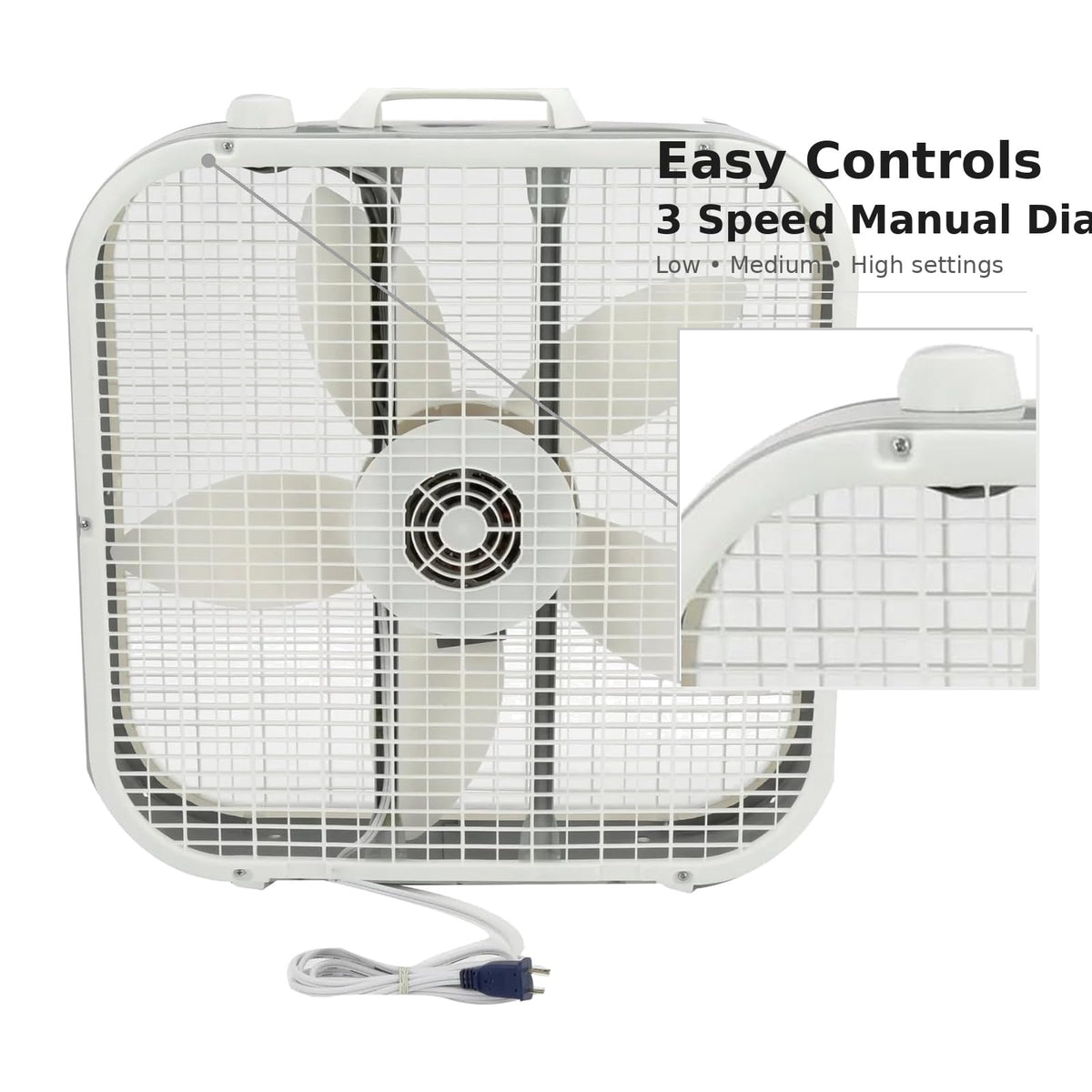20 Inch 3 Speed Portable Floor Fan with Removable Grill, White Z264