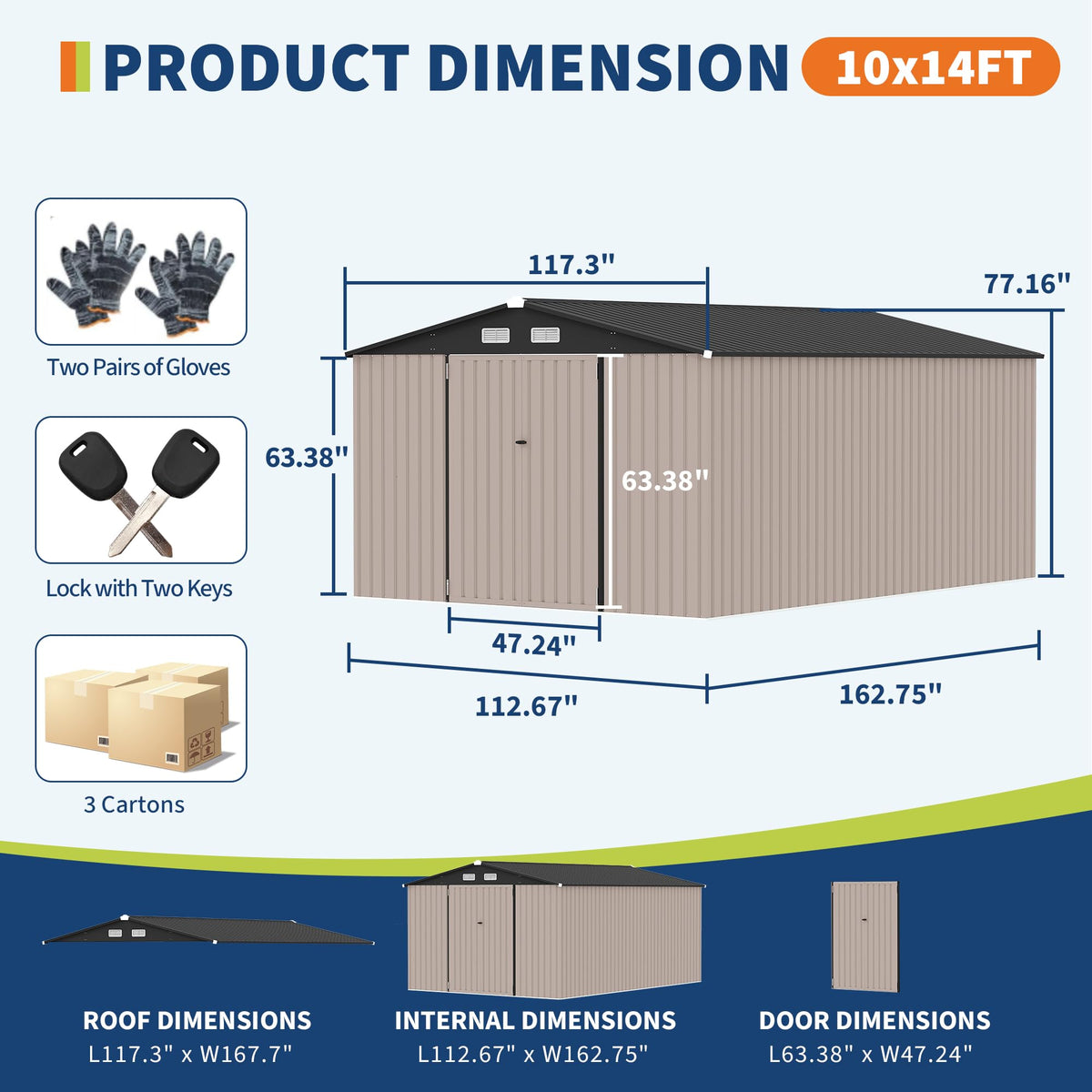 10x14 ft Metal Outdoor Storage Shed C1643