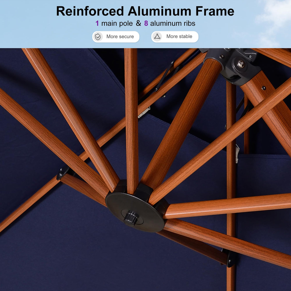 10ft Double Top Wood-Grain Finish Navy Blue Patio Umbrella R458