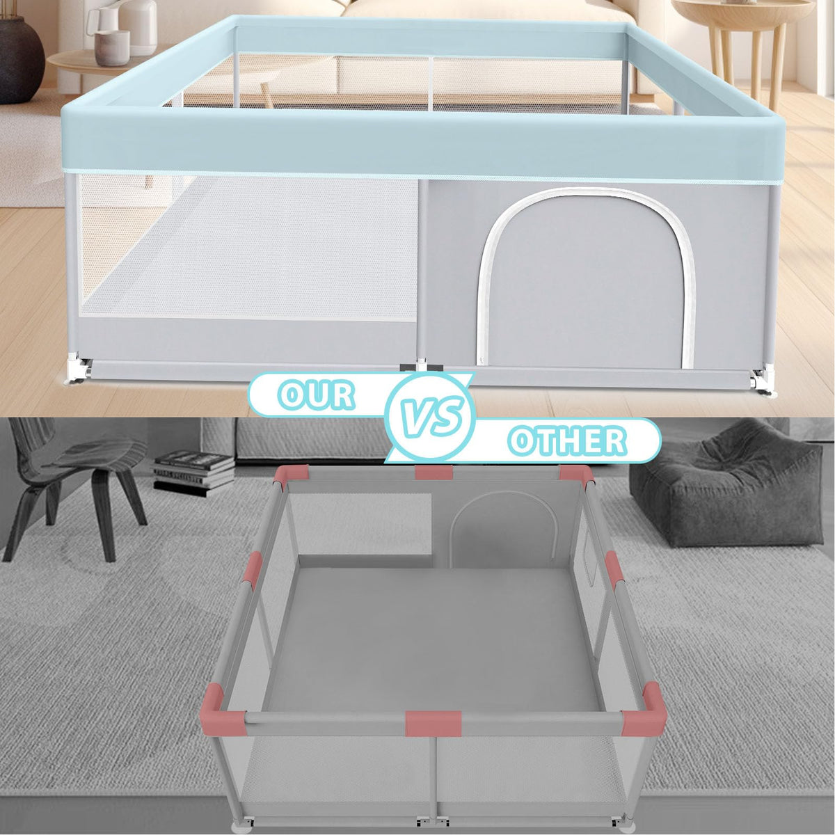 50x50 Inch Grey Baby Playpen with Mesh H817826