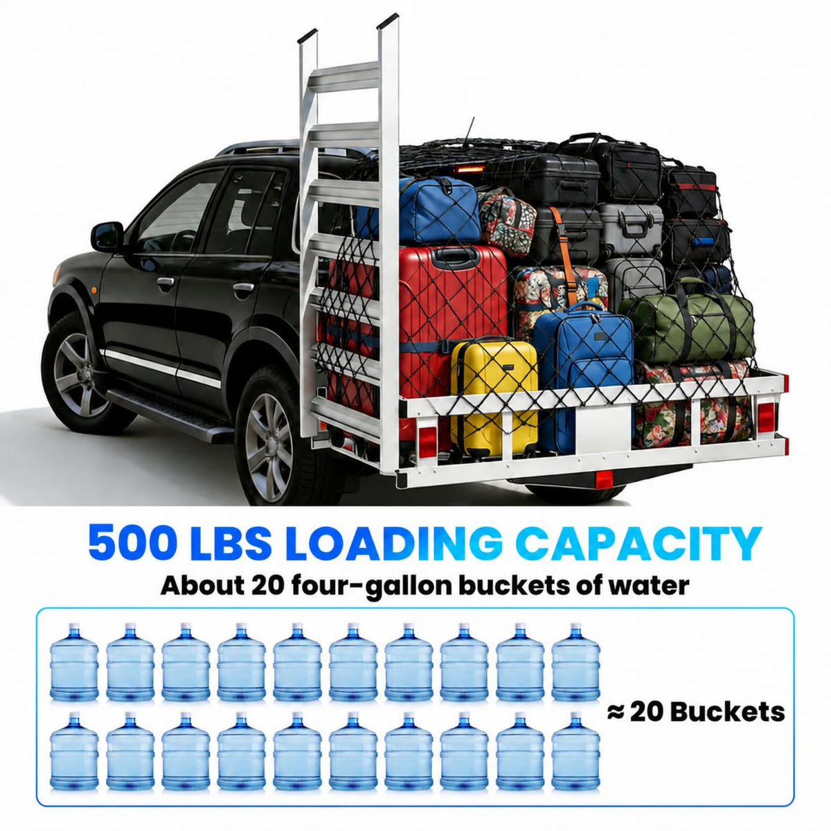 500LBS Heavy-Duty Aluminum Hitch Cargo Carrier with Ramp F87808
