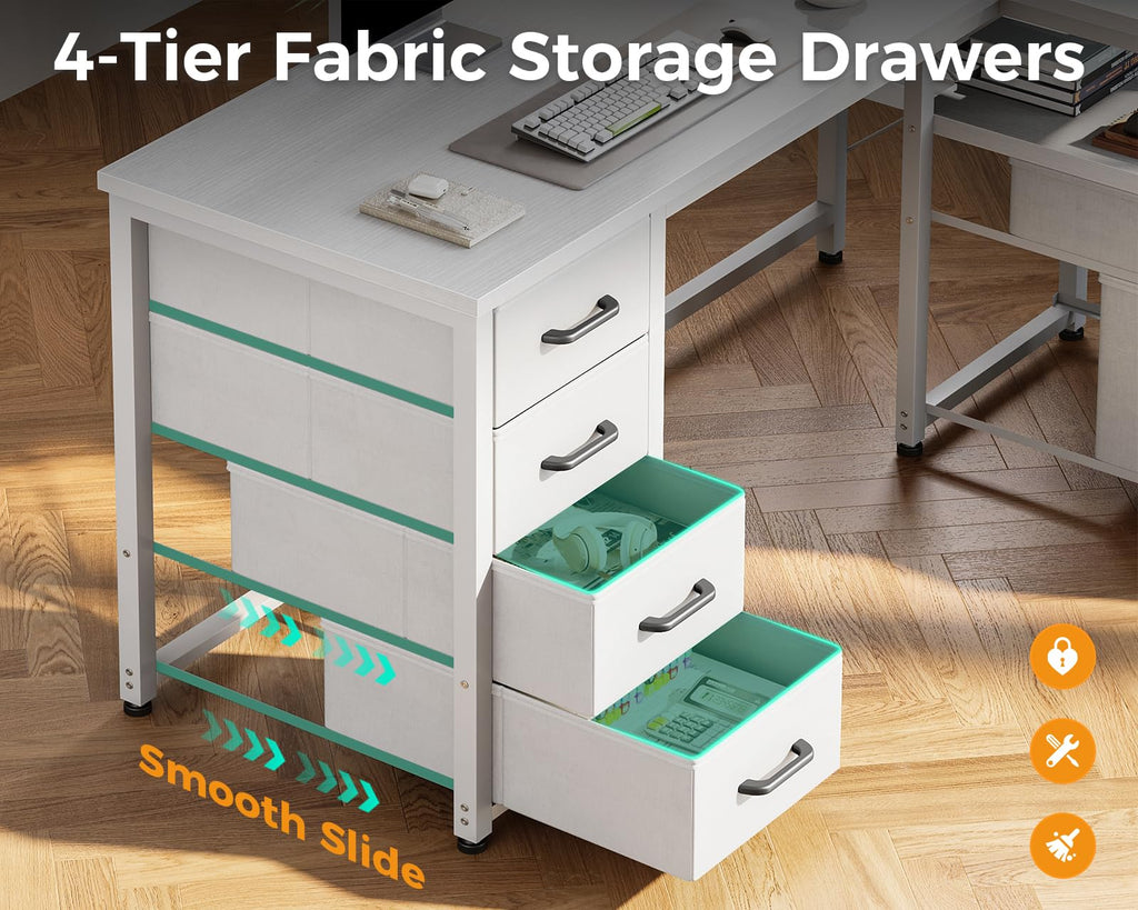 55 Inch L Shaped Office Desk with 6 Drawers White Y548319