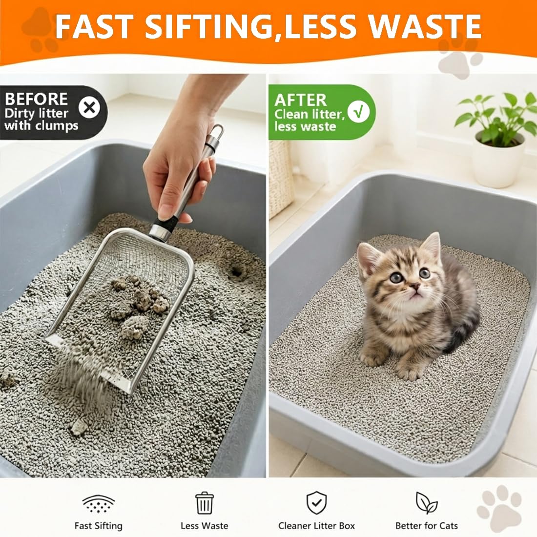 Cat Litter Scoop 2 Pack Stainless Steel Handle Mesh Sifter O481