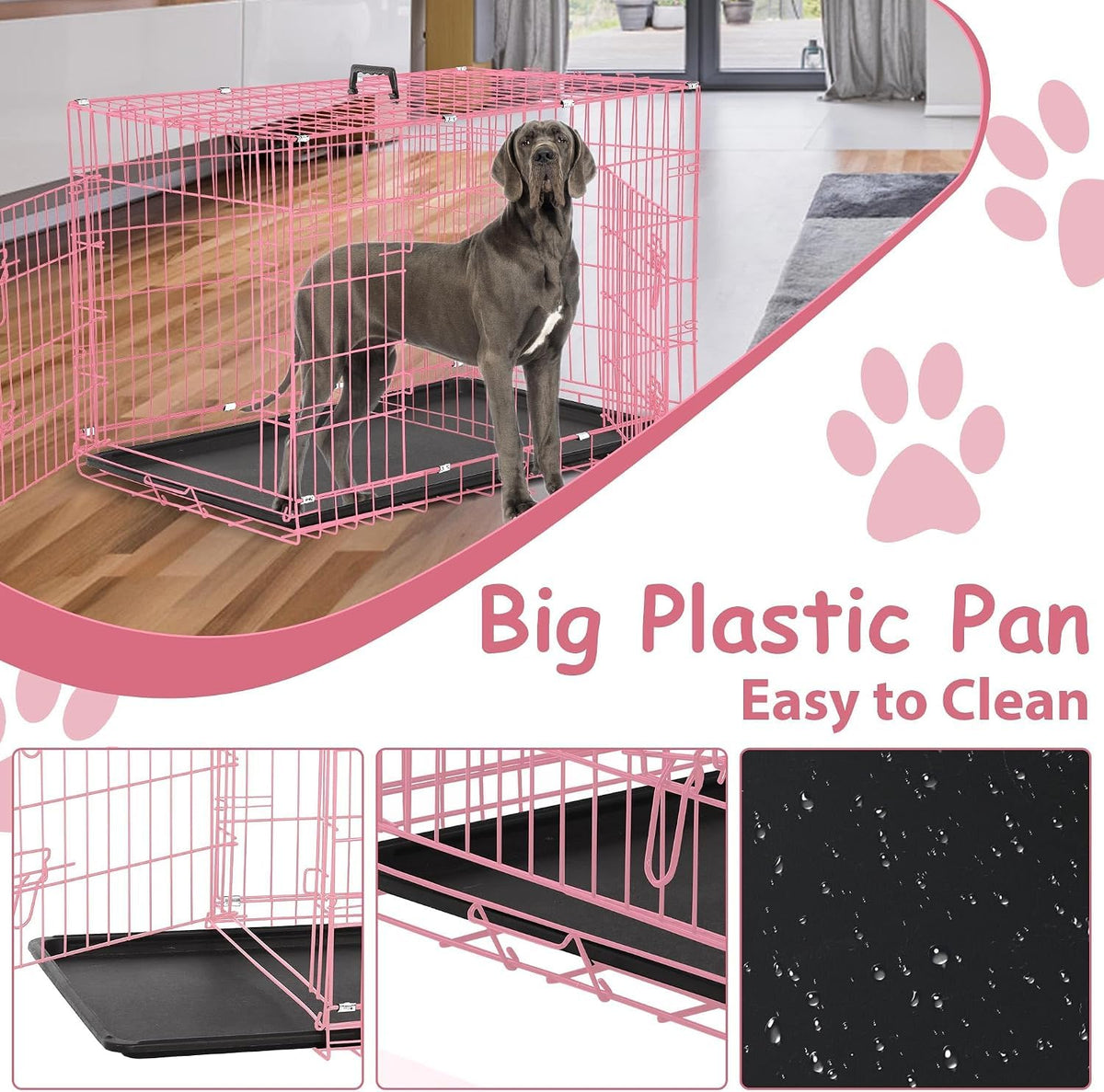 48 Inch Extra Large Foldable Double-Door Dog Crate with Tray S768352