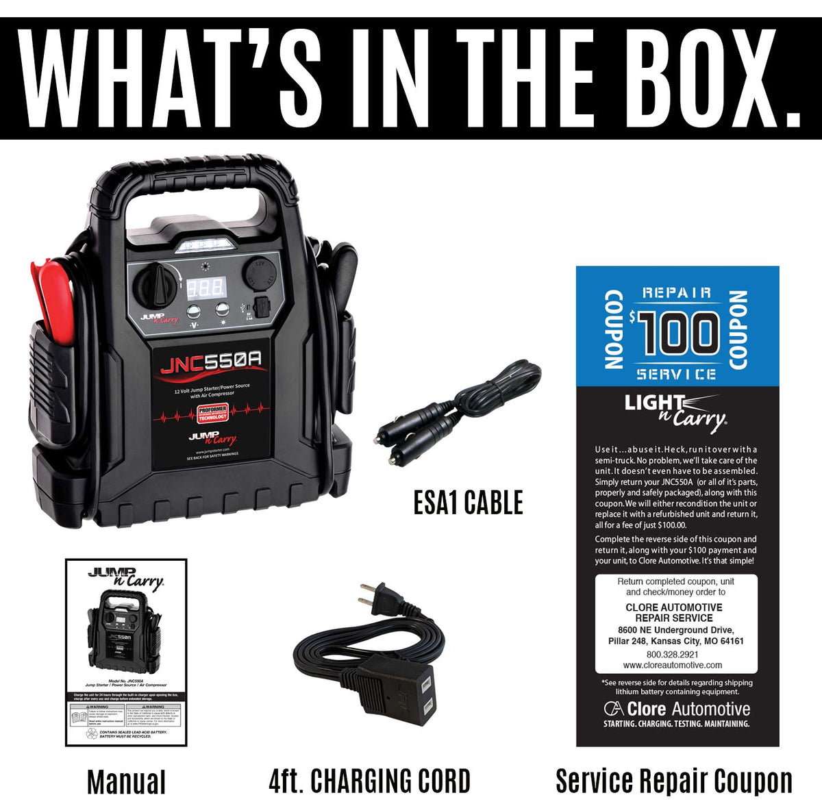 1100 Peak Amp Jump Starter with Air Compressor L525037