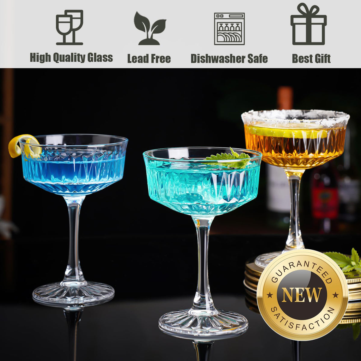 Crystal Coupe Glasses Set of 6, 6.8oz Cocktail Glasses W898