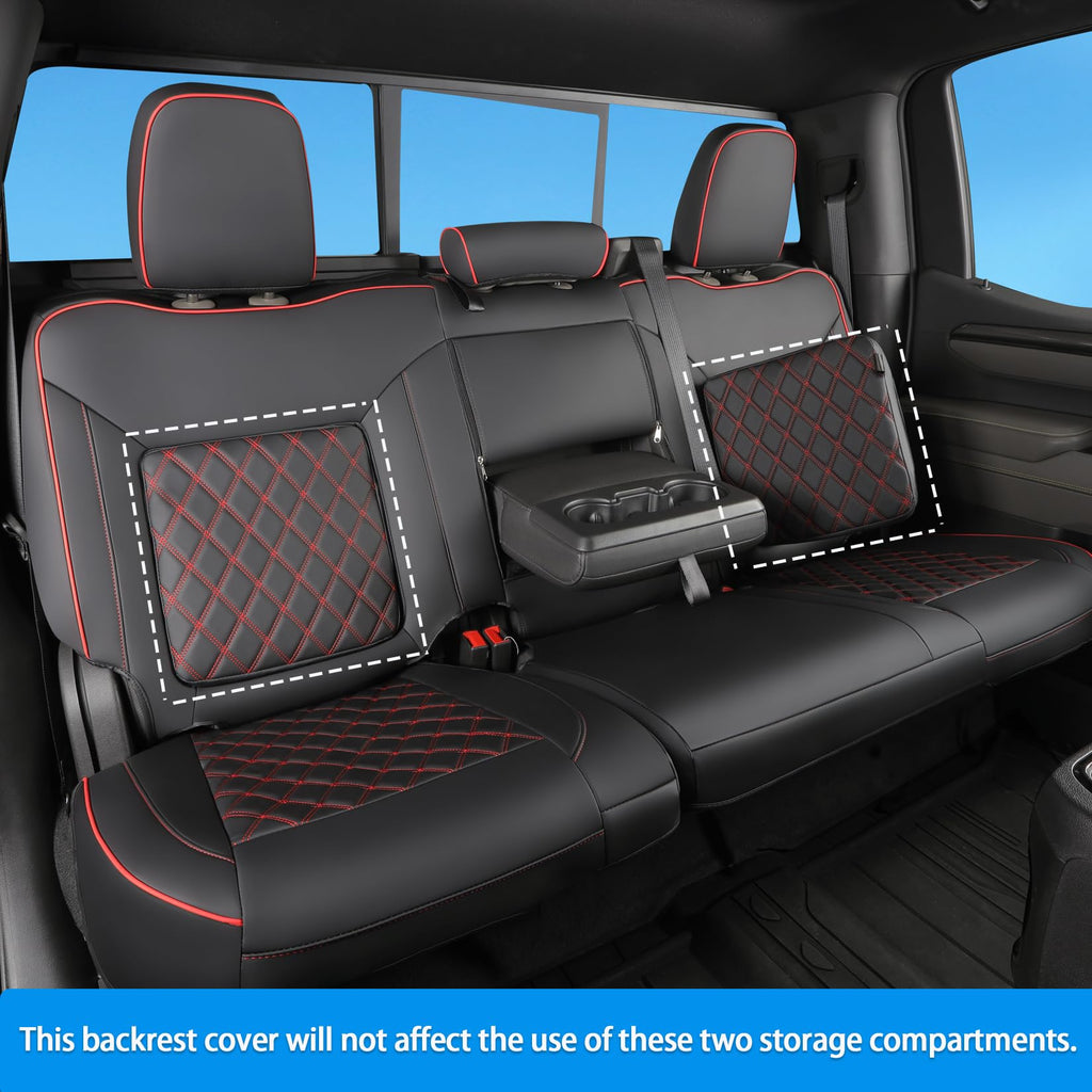 Faux Leather Seat Covers Full Set Black with Red Trim V258