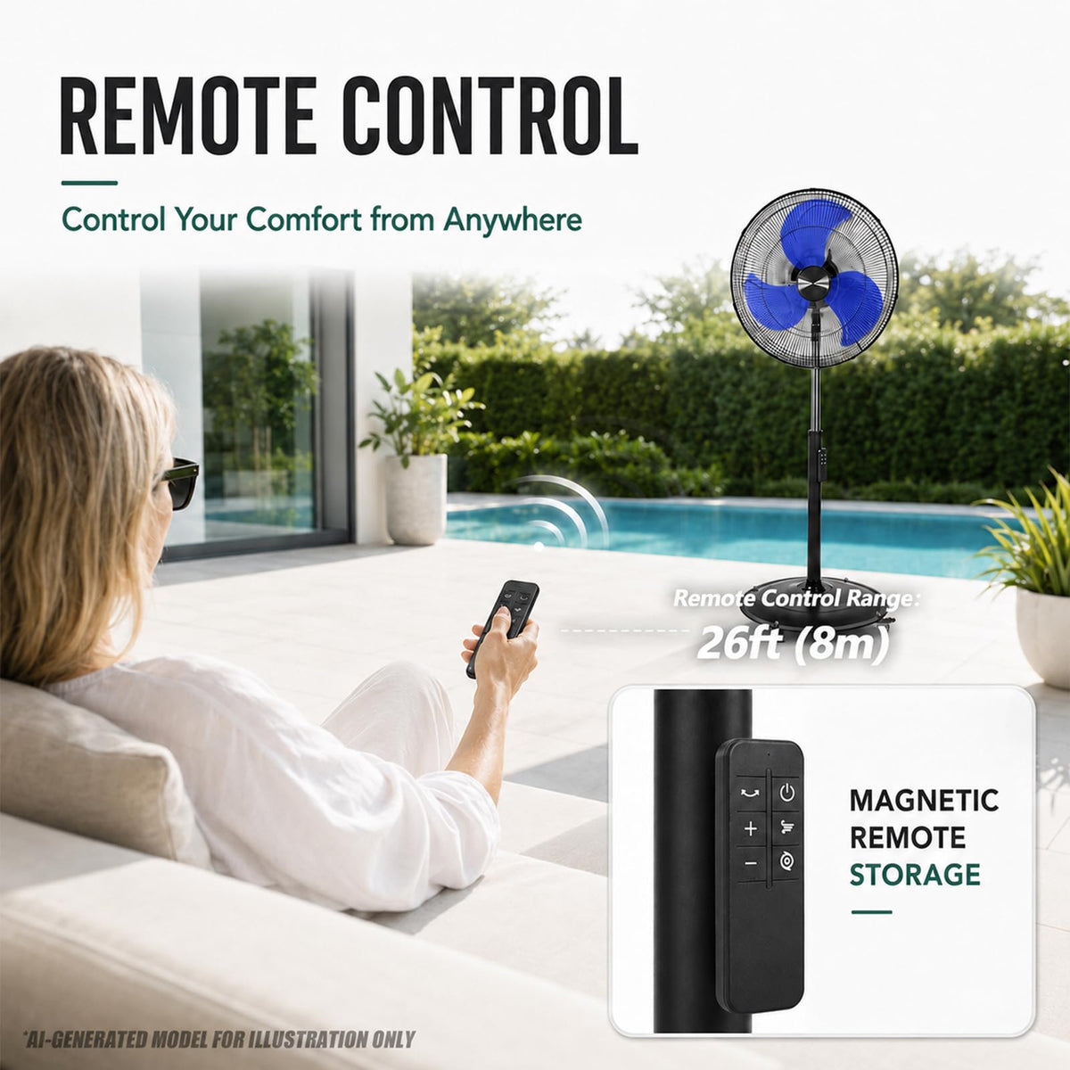 20 Inch Oscillating Pedestal Fan with Remote Control L3966