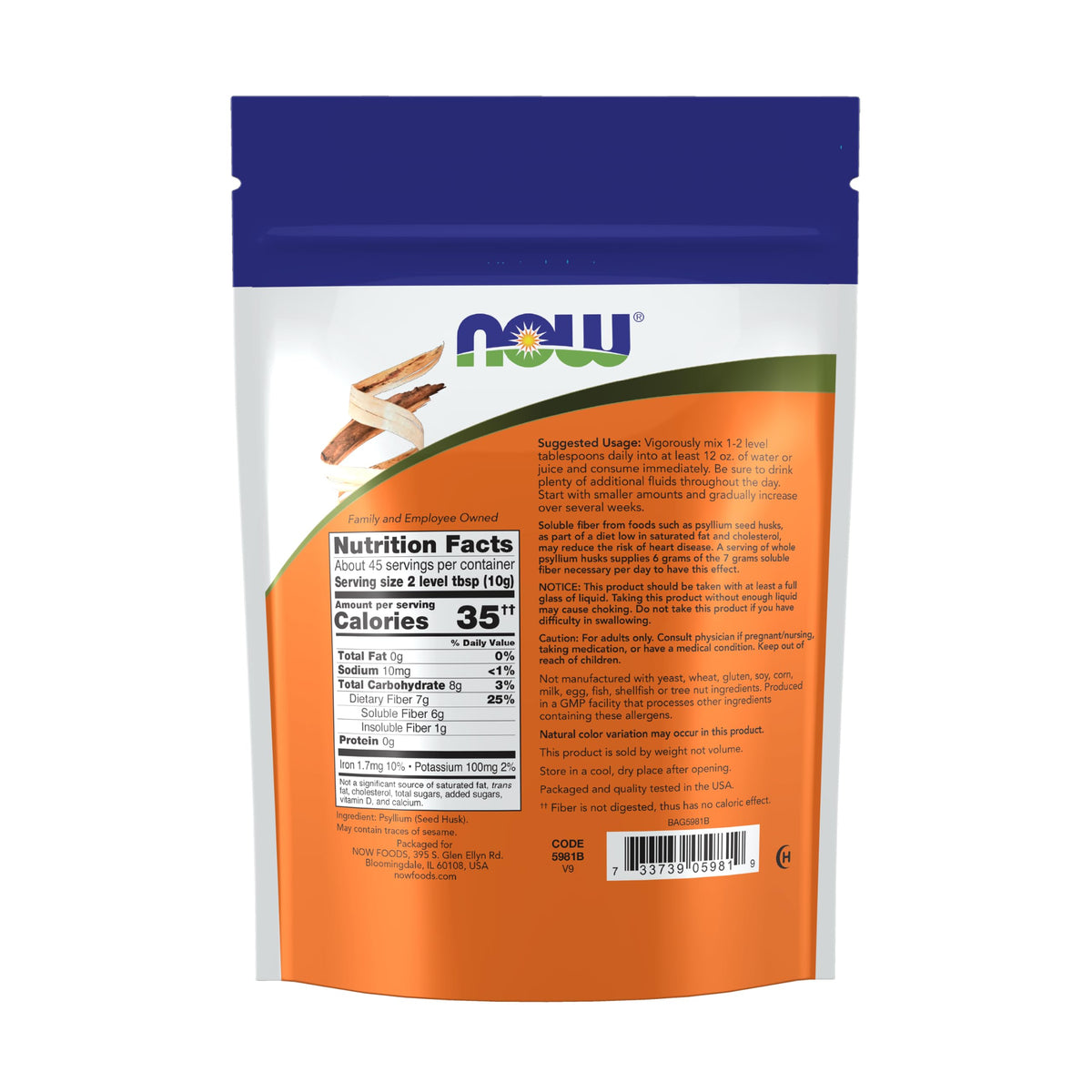 Whole Psyllium Husks Soluble Fiber 16 oz H409304