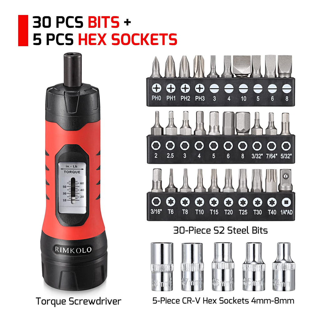 Torque Screwdriver Wrench Set with 29 S2 Alloy Bits & 5 Drive Sockets H776179