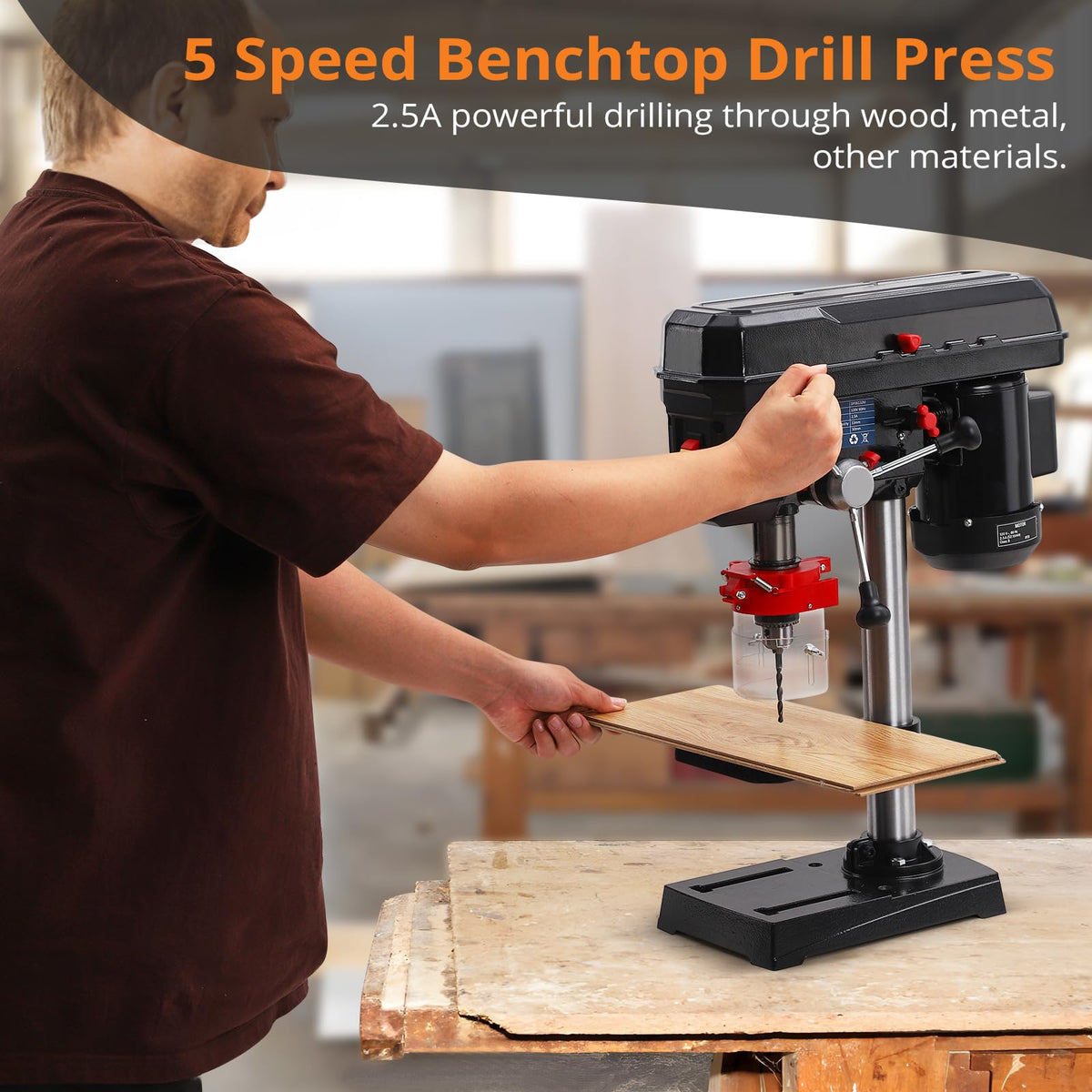 8 Inch 2.5A Benchtop Drill Press with 5 Speed Adjustable U2104