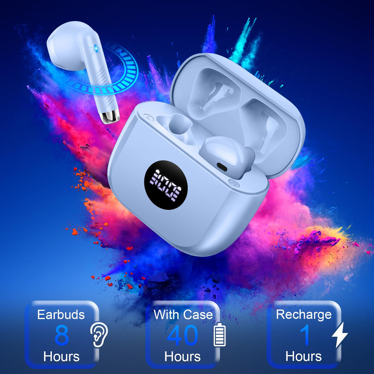 Black and Purple Wireless Earbuds D7513