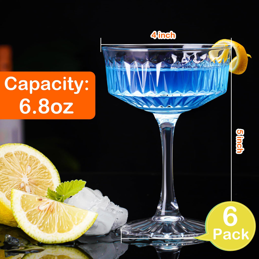 Crystal Coupe Glasses Set of 6, 6.8oz Cocktail Glasses W898