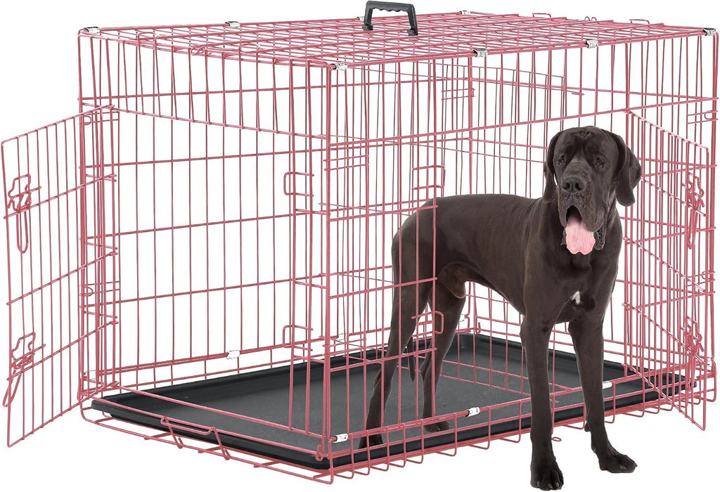 48 Inch Extra Large Foldable Double-Door Dog Crate with Tray S768352