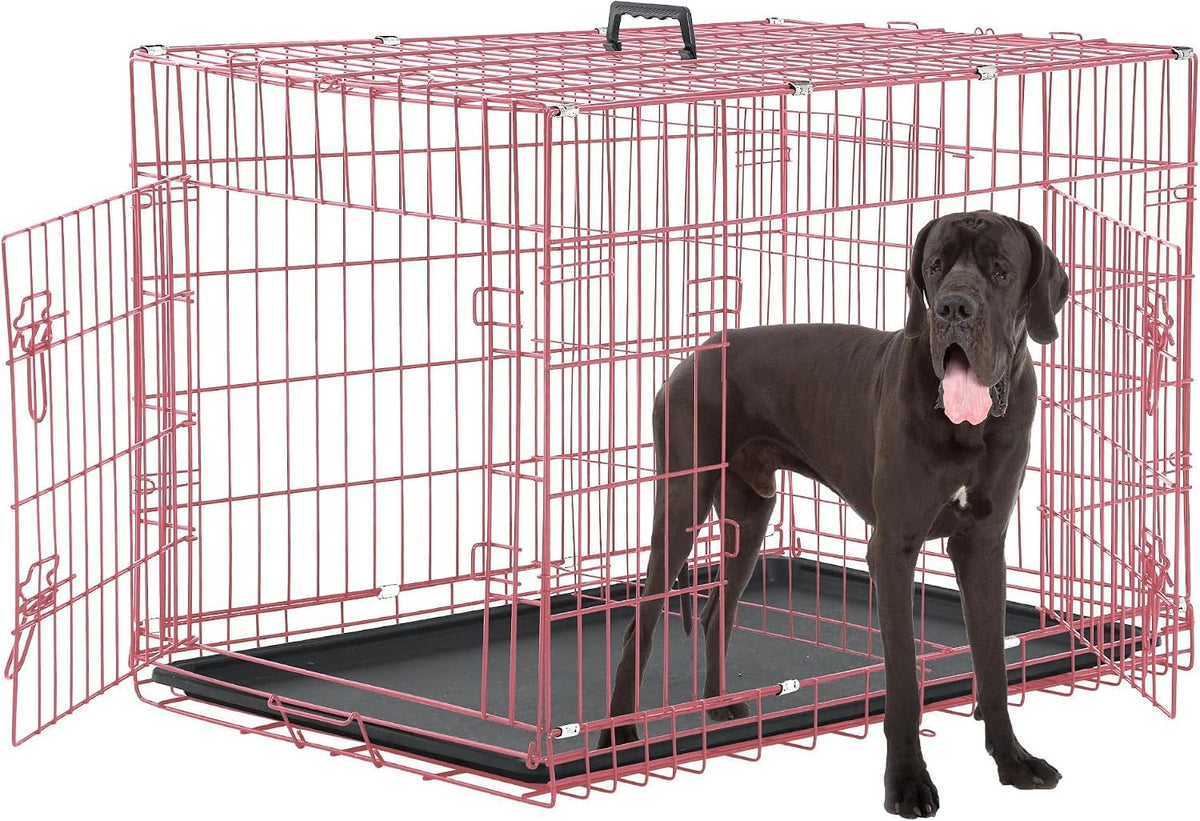 48 Inch Extra Large Foldable Double-Door Dog Crate with Tray S768352