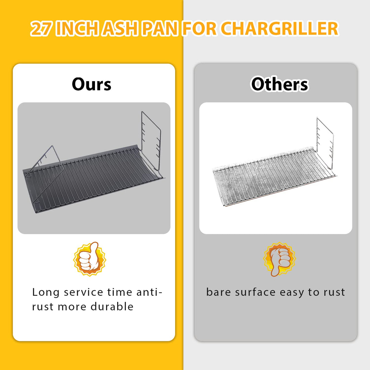 27 inch Charcoal Ash Pan Replacement with 2pcs Grate Hanger A248