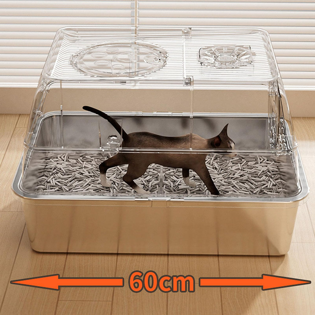 Enclosed Stainless Steel Litter Box with Flip Top Lid I281