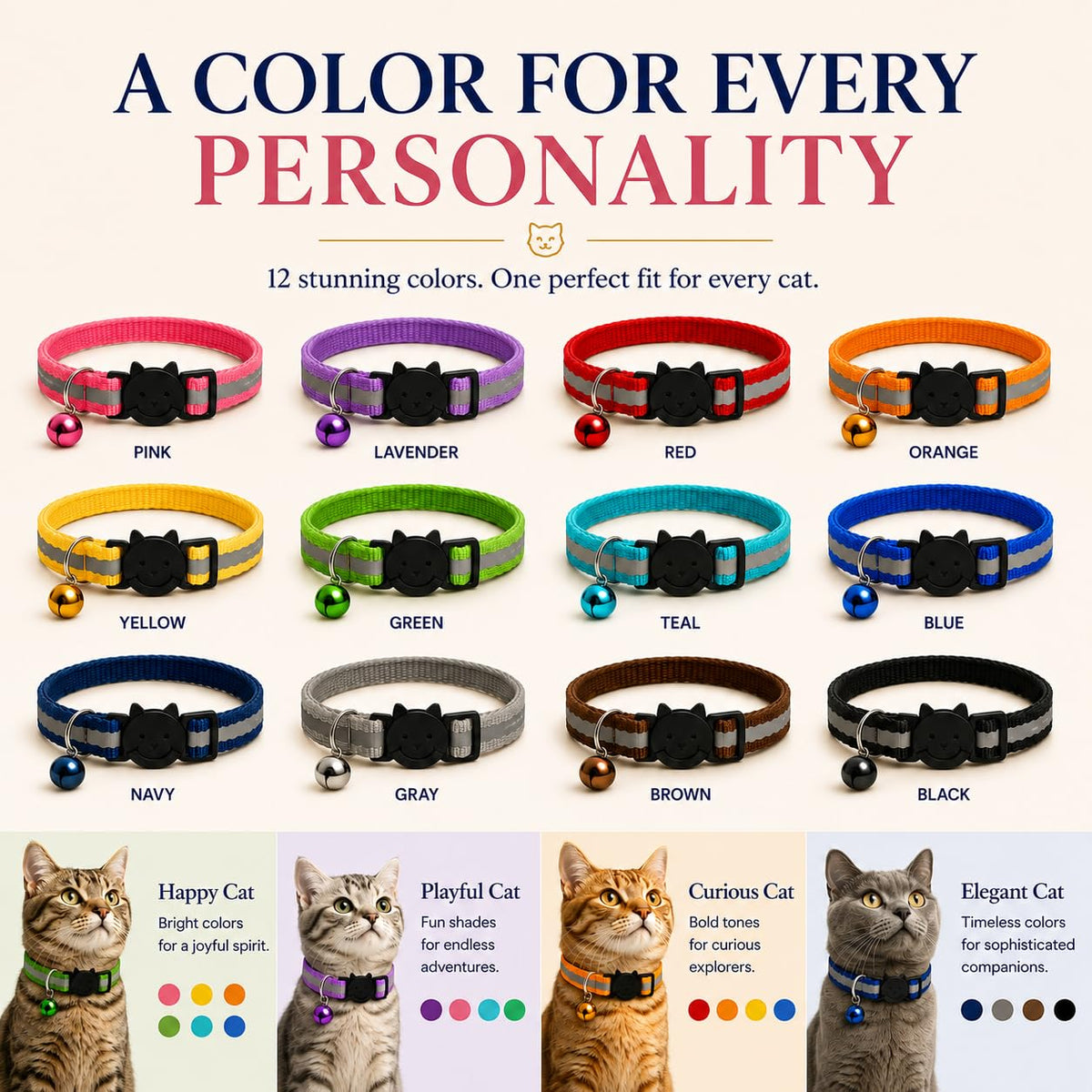 Reflective Breakaway Cat Collar with Bell 12-Pack N299