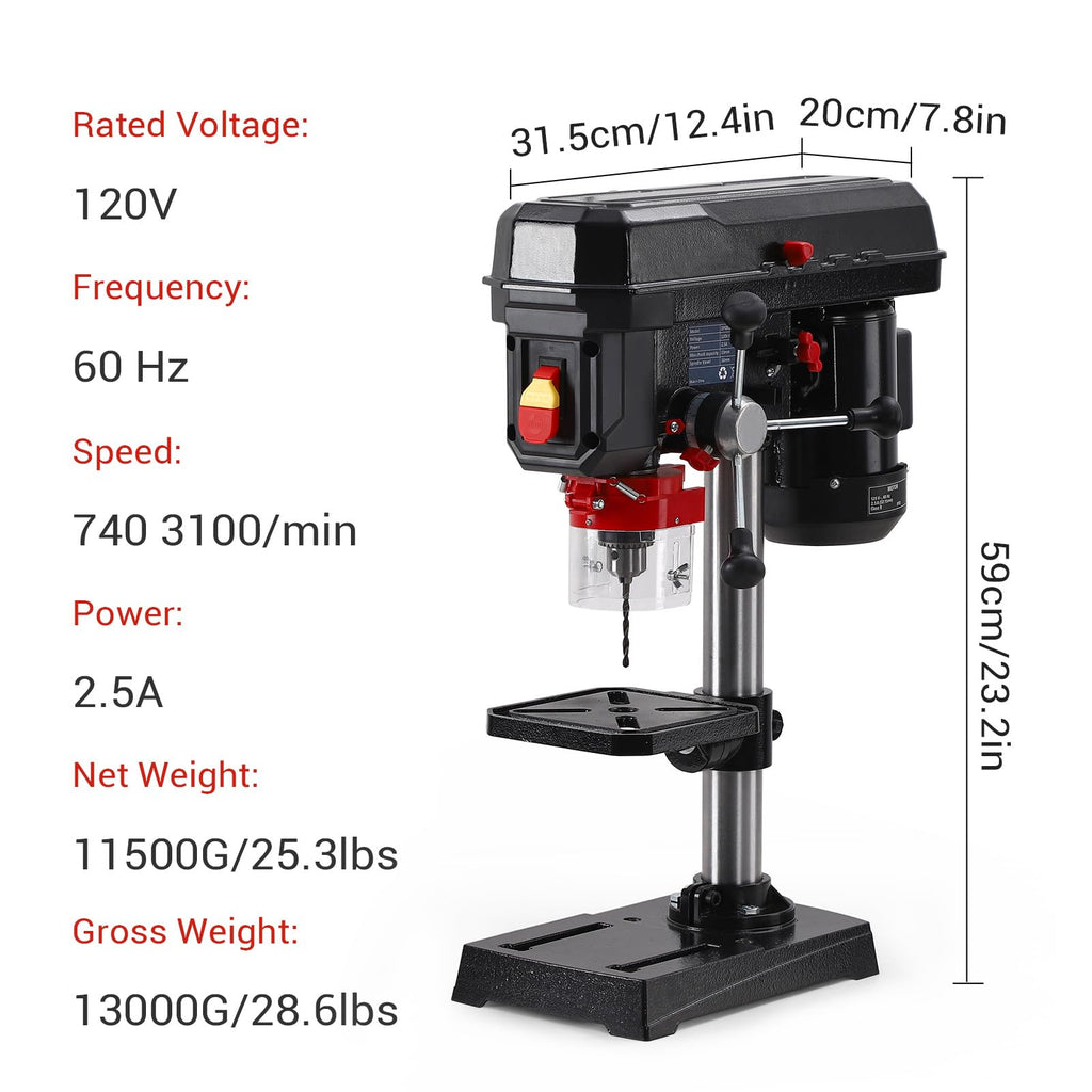 8 Inch 2.5A Benchtop Drill Press with 5 Speed Adjustable U2104