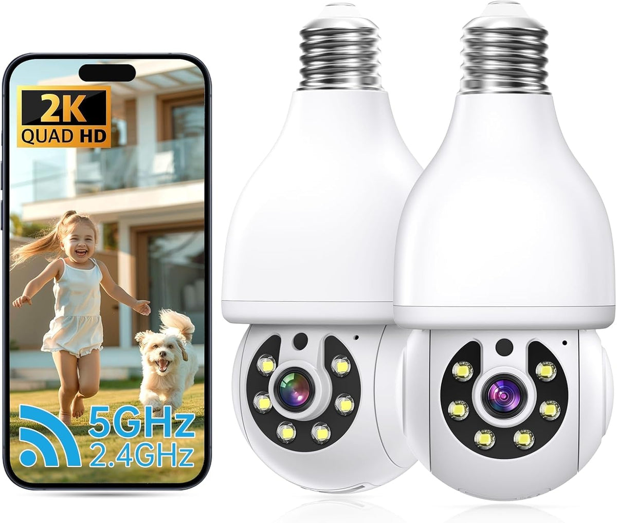 2K Light Bulb Security Camera 5G&2.4G WiFi 360° 2 Pack Z96078
