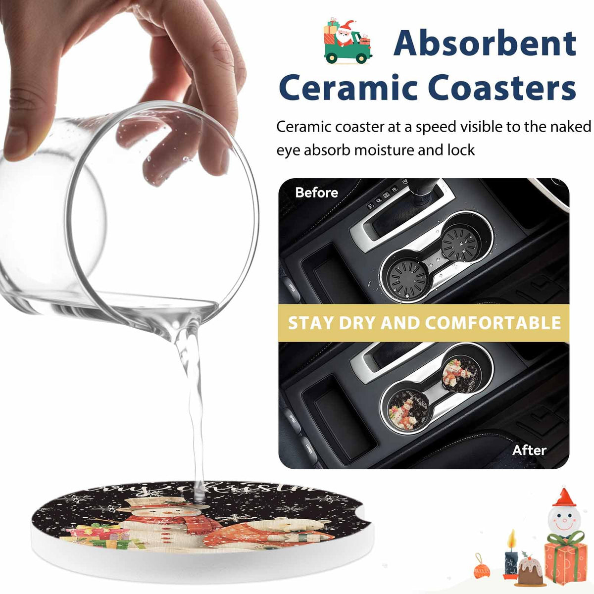 Absorbent Ceramic Stone Car Coasters Set of 2 B798874