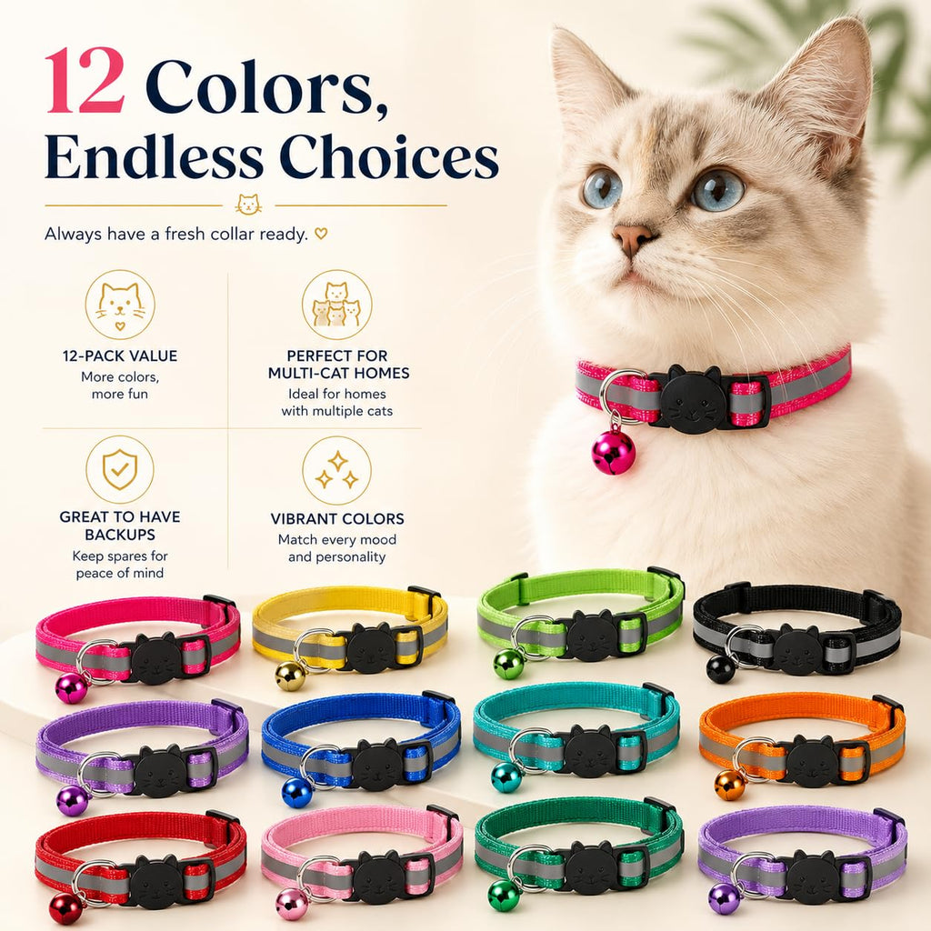 Reflective Breakaway Cat Collar with Bell 12-Pack N299