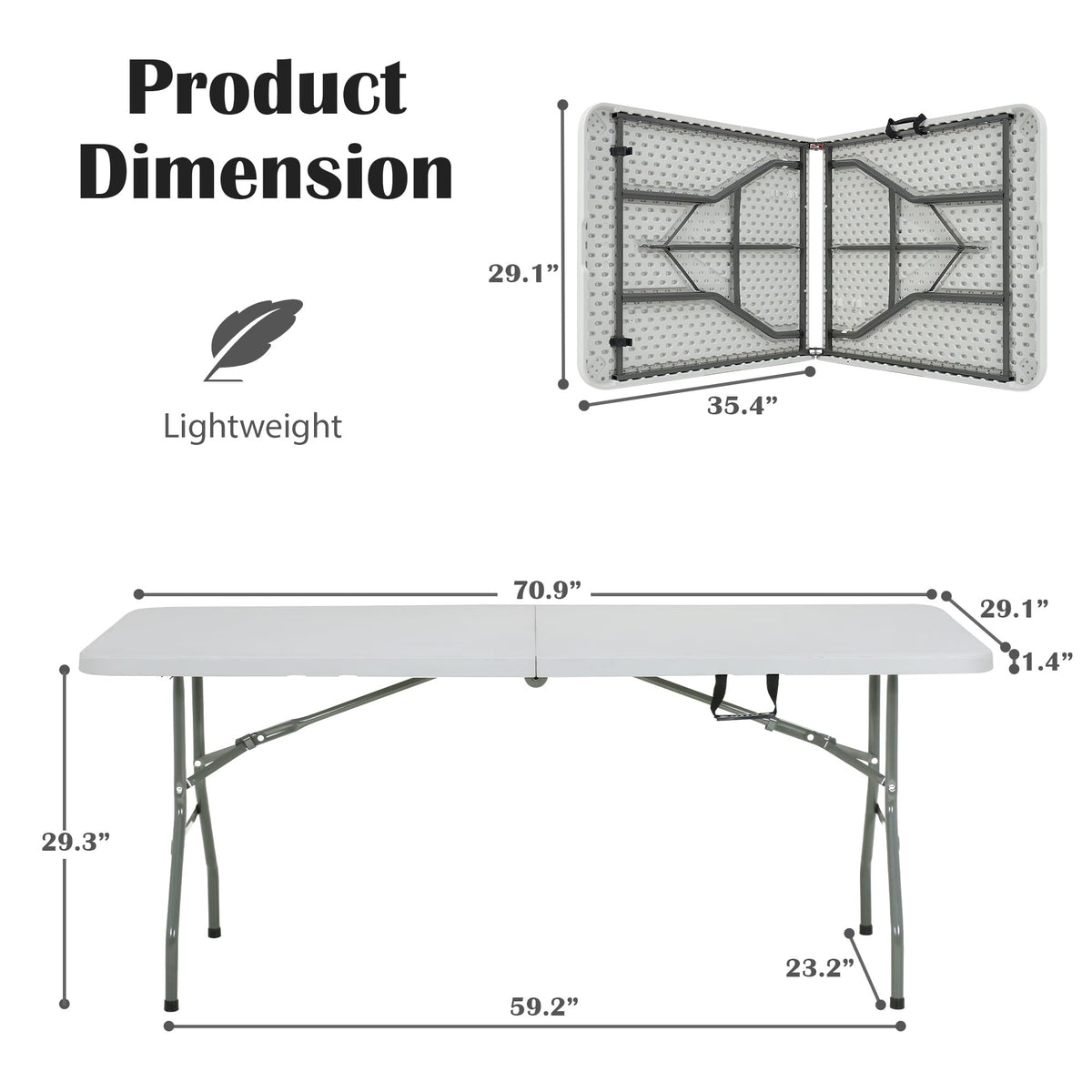 Portable Folding Table 6 FT Long with Handle White B329857