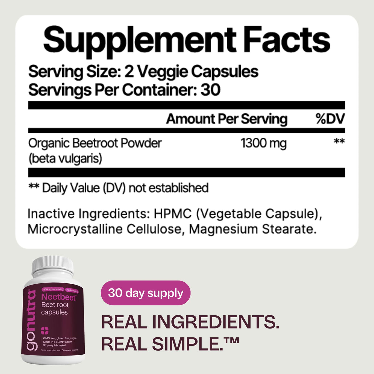 Organic Beet Root Capsules 1300mg 60ct L68596